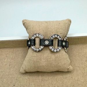 Premier Designs:  Silver Leather &  Rhinestone Link Bracelet EUC